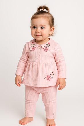 Set fetiță Milk Baby 6-9-12-18-24 luni cu guler brodat A37
