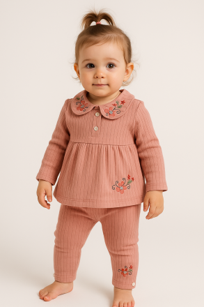 Set fetiță Milk Baby 6-9-12-18-24 luni cu guler brodat A37