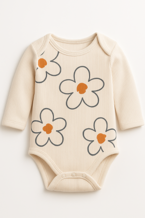 Body Necix pentru bebeluși cu mânecă lungă, din bumbac pieptănat, cu capse și imprimeu floral, 0-3-6 luni