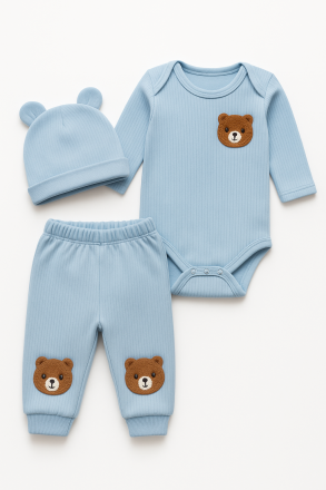 Set body Minibird Ursuleț 0-3-6-9 Luni, 3 piese