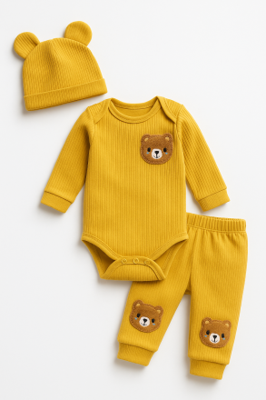 Set body Minibird Ursuleț 0-3-6-9 Luni, 3 piese