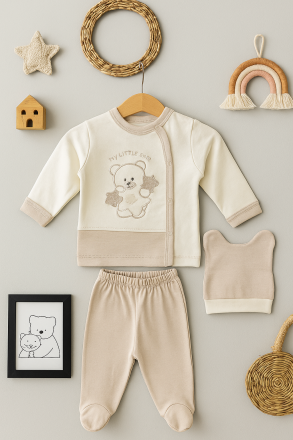 Babycan Set body nou-născut 0-3 luni 3 piese cu model urs