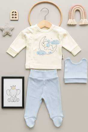 Set body nou-născut 0-3 luni 3 piese cu model elefant