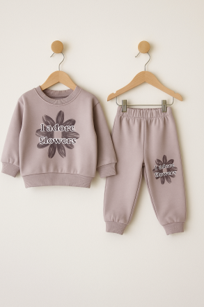 Costum BABYCOY 9-12-18-24 luni cu imprimeu I ADORE FLOWERS A27