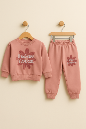 Costum BABYCOY 9-12-18-24 luni cu imprimeu I ADORE FLOWERS A27