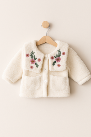 JACHETĂ DE PLUȘ BRODATĂ CU FLORI, TROLLY KIDS, PENTRU COPII, 1-2-3 ANI A33