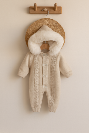 Salopetă tricotată din pluș pentru bebeluși, 6-9-12 luni A55