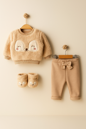 Set cu botoșei, model căprioară din pluș, 6-9-12-18-24 luni A47