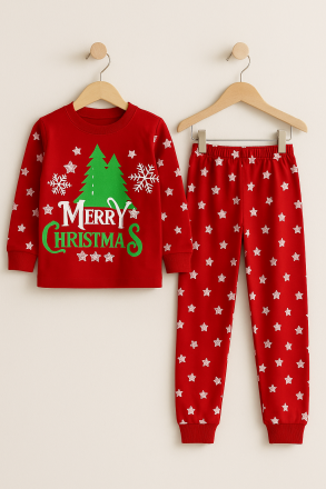Set de pijamale din bumbac SuperMini cu imprimeu „Merry Christmas” pentru copii 4-5-6 ani A32