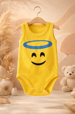 Cantaz Body cu Bretele pentru Bebeluși 3–18 Luni, cu Imprimeu Emoji Zâmbitor A10