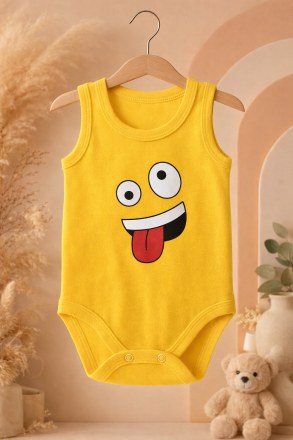 Cantaz Body cu Bretele pentru Bebeluși 3–18 Luni, cu Imprimeu Emoji Zâmbitor A10