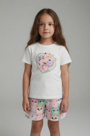 ALFA Set fete 3–7 ani 2 piese cu imprimeu pisică A20