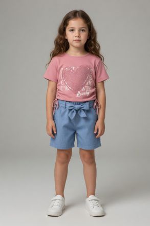 MINAMINOKIDS Set fete 2–5 ani din denim cu imprimeu inimă A29