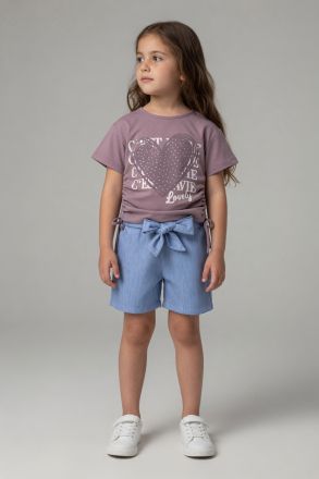 MINAMINOKIDS Set fete 2–5 ani din denim cu imprimeu inimă A29