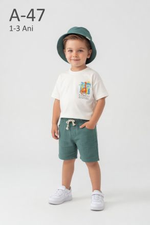 TROLLY KIDS Set copii 1–3 ani din muselină cu dinozaur și șapcă