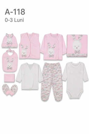 GAYE Set bebe 0–3 luni 10 piese cu imprimeu iepuraș