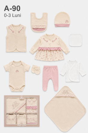 BABY ZUHU Set bebe 0–3 luni 10 piese cu iepuraș și flori