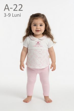 BABYIM Set bebeluși 3–9 luni 2 piese cu broderie „Pretty and Cutie”