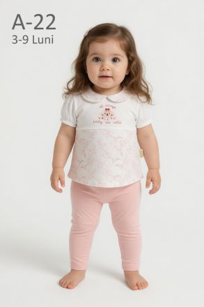 BABYIM Set bebeluși 3–9 luni 2 piese cu broderie „Pretty and Cutie”
