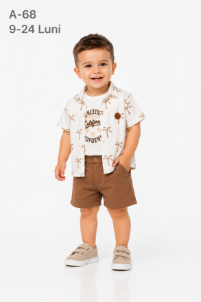 SANI KIDS Set bebeluși 9–24 luni cu șort și cămașă cu imprimeu palmieri