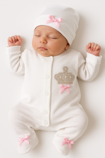 Romper pentru bebelusi Uko Baby 0-3-6-9 luni Detaliu coroană  din piatra A24
