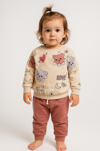 Pollito Kids 2-3-4-5-6 ani Set fetiță cu imprimeu pisică A58