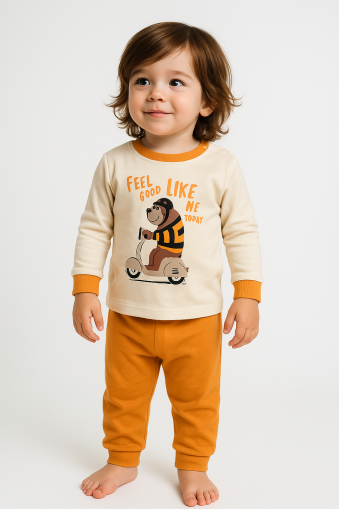 Set bebeluși Memoza 2-3-4 ani, model Feel Good, din bumbac pieptănat, imprimat A28
