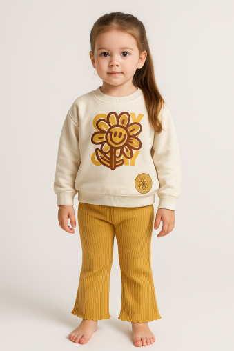 Costum Monvoi pentru fete, din bumbac pieptănat, cu imprimeu floral, pentru 2-3-4-5-6 ani A45