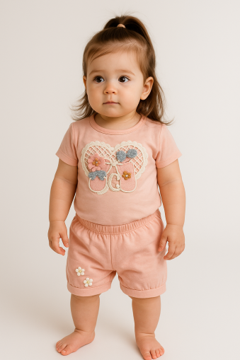 Set Öyküm Kids 9-24 luni brodat cu pisică pentru bebeluși și fetițe A32