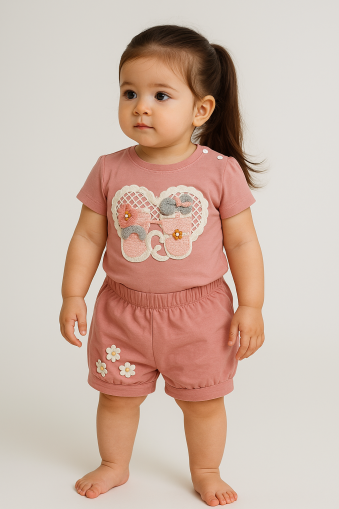 Set Öyküm Kids 9-24 luni brodat cu pisică pentru bebeluși și fetițe A32