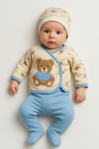 Set body Zem Baby 0-3 luni, 3 piese, model ursuleț de pluș A38