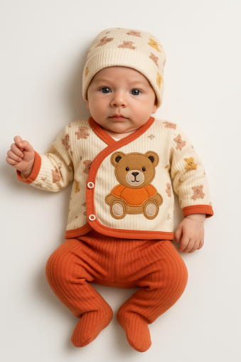 Set body Zem Baby 0-3 luni, 3 piese, model ursuleț de pluș A38