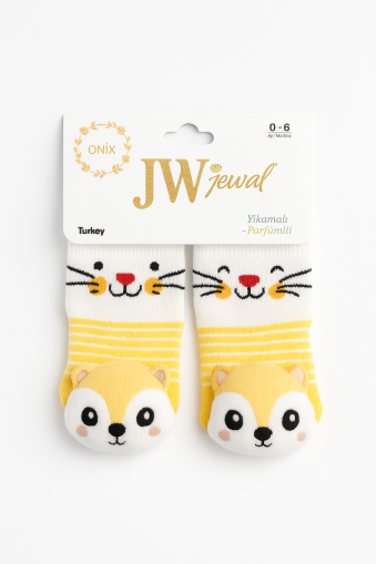 Șosete de jucărie din bumbac Jw Baby 0-6 luni, cu imprimeu veveriță, galbene A11
