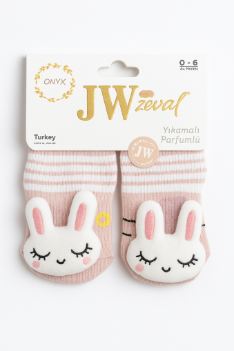 Șosete de jucărie din bumbac Jw Baby 0-6 luni, roz, iepure A11