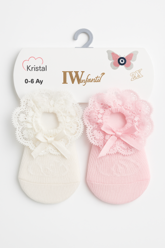 Șosete din tul pentru fete Jw Baby 0-6 luni roz-alb A15