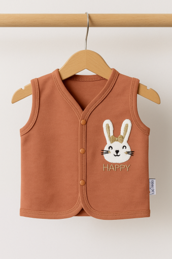 Vestă de bumbac USO 6-9-12 luni cu broderie de iepure A25