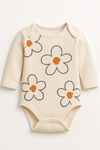 Body Necix pentru bebeluși cu mânecă lungă, din bumbac pieptănat, cu capse și imprimeu floral, 0-3-6 luni
