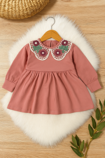 Rochie Deco Fetiță 2-3-4-5-6 Ani cu Guler Brodat A65