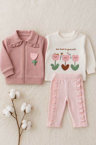 Set rochie Cojuxs pentru bebeluși, 9-24 luni, cu broderie florală, din bumbac pieptănat