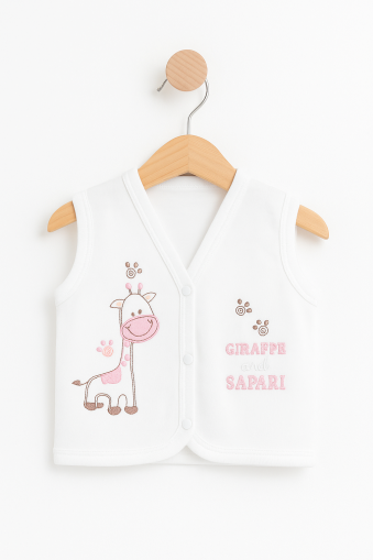 Vestă pentru bebeluși Miniel cu imprimeu de girafă, din bumbac pieptănat, 0-3-6-9 luni