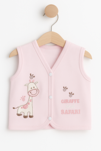 Vestă pentru bebeluși Miniel cu imprimeu de girafă, din bumbac pieptănat, 0-3-6-9 luni