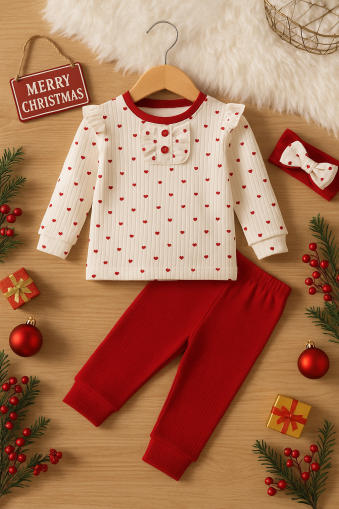 Pijamale pentru bebeluși cu imprimeu de inimă, model Dolaş Kids 6-9-12-18 luni A44