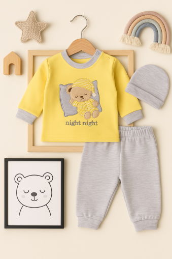Set de 3 piese pentru bebeluși INCI cu imprimeu Night Night 0-3-6-9 luni