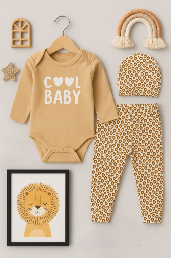 Set 3 piese Monello 3-6-9 luni din bumbac cu model leopard COOL BABY A32