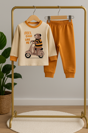 Set bebeluși Memoza 2-3-4 ani, model Feel Good, din bumbac pieptănat, imprimat A28