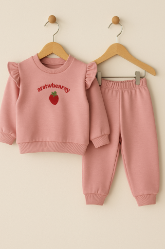 Costum NNK de iarnă cu broderie de căpșuni, 6-9-12-18 luni A33