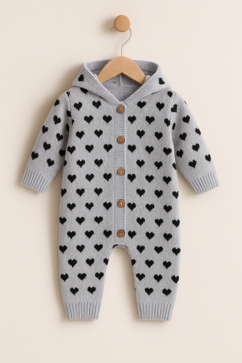 SALOPETE MINIKAY UNISEX 6-9-12 LUNI CU GLUGĂ ÎN FORMĂ DE INIMĂ A30