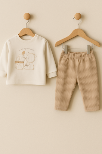 Set bebeluși din catifea cu broderie ursuleț Bip Baby 6-9-12-18-24 luni A34