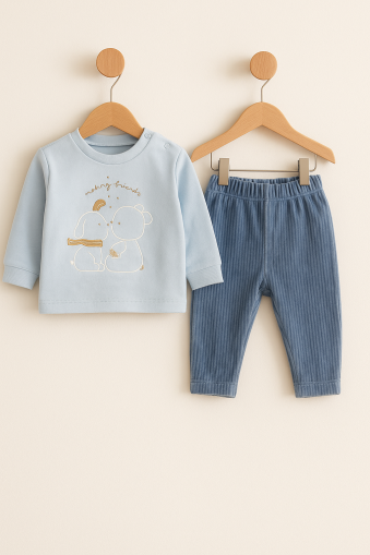 Set bebeluși din catifea cu broderie ursuleț Bip Baby 6-9-12-18-24 luni A34