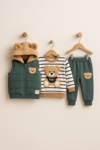 Costum BYMURAT 6-9-12-18-24 luni, 3 piese, cu vestă A57